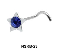 Stone Star Shaped Silver Curved Nose Stud NSKB-23